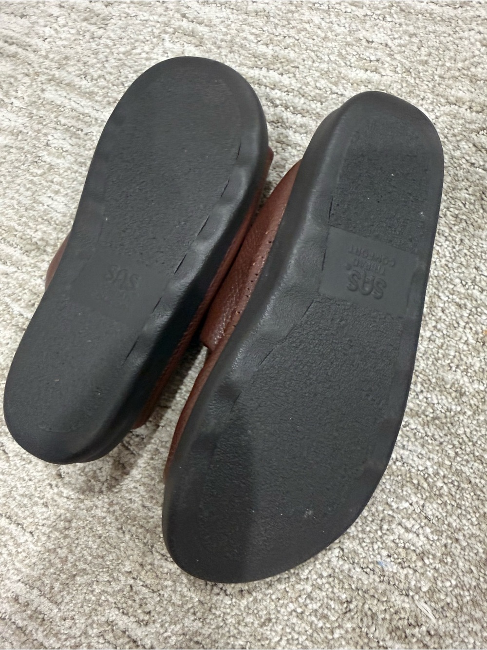 SAS Brown Leather Double-Strap Slide Sandals - Picture 4 of 4